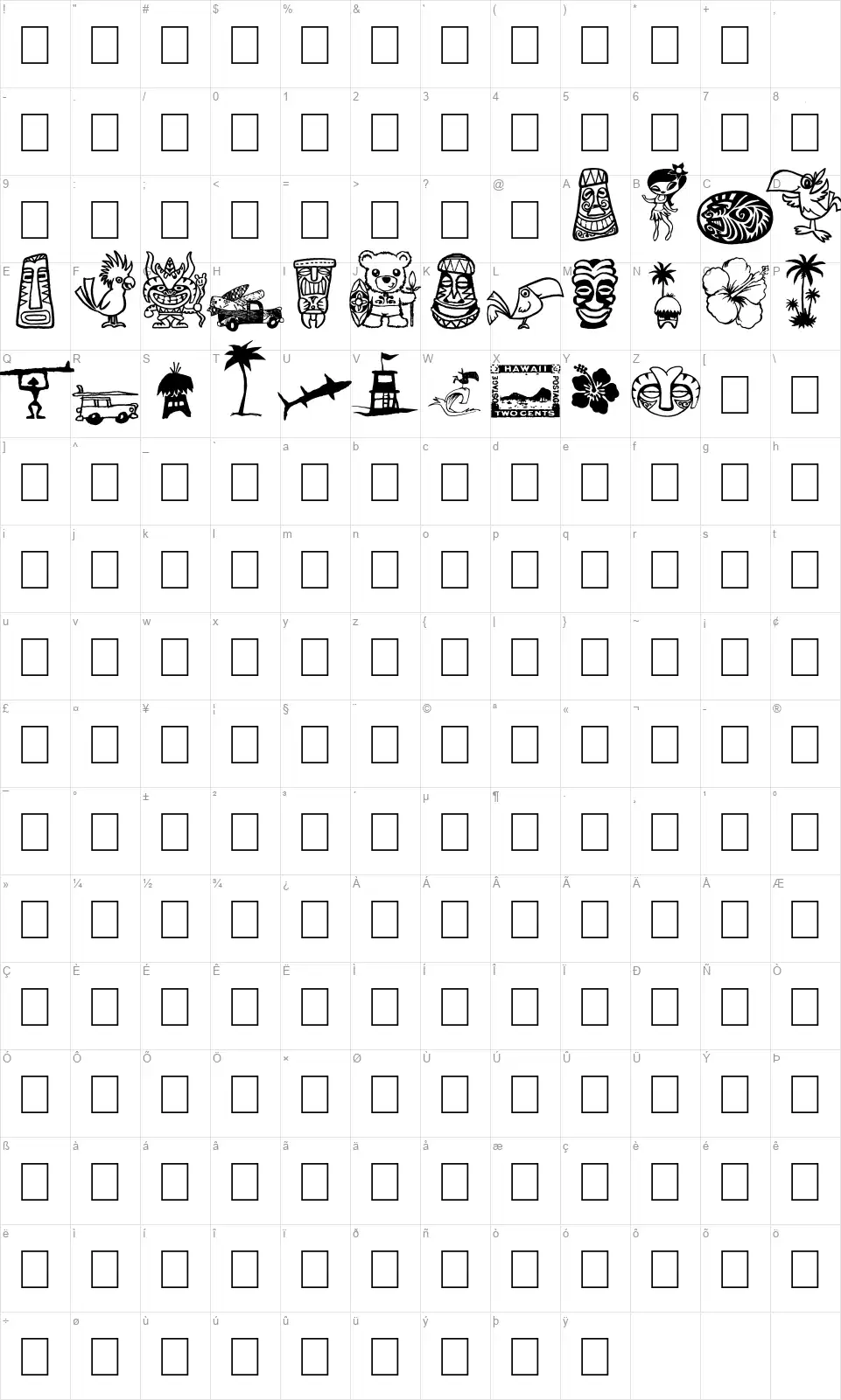Tiki Clubfont character map