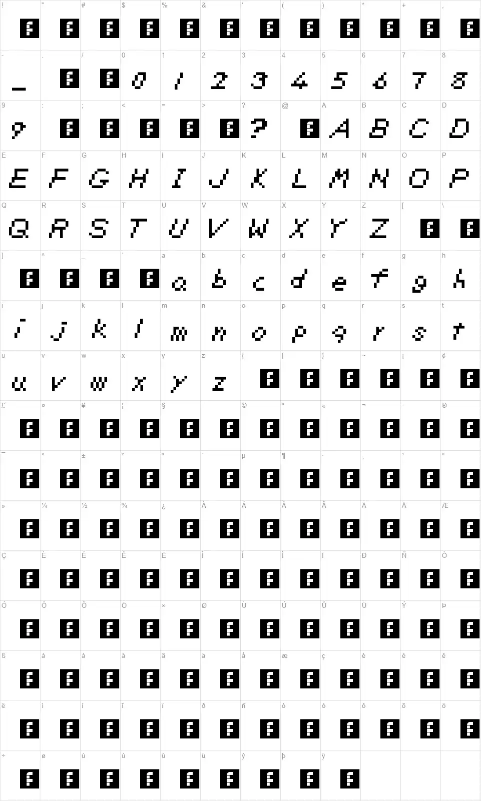 TLOZ Link's Awakeningfont character map