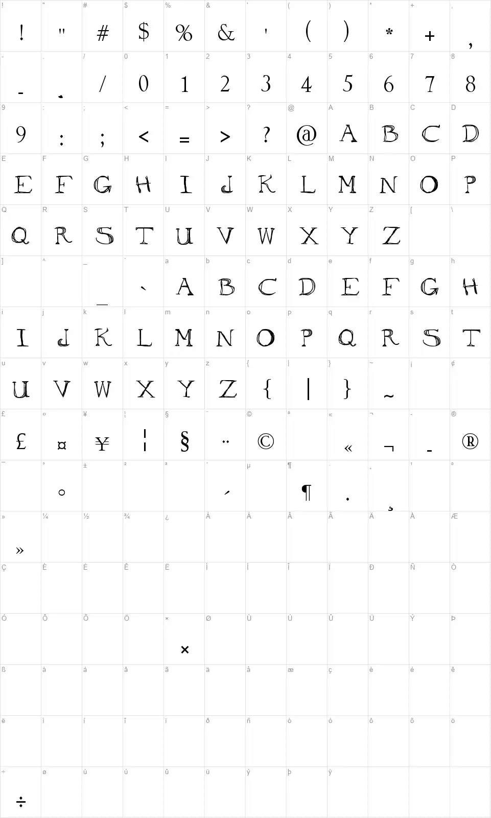 To Oglefont character map