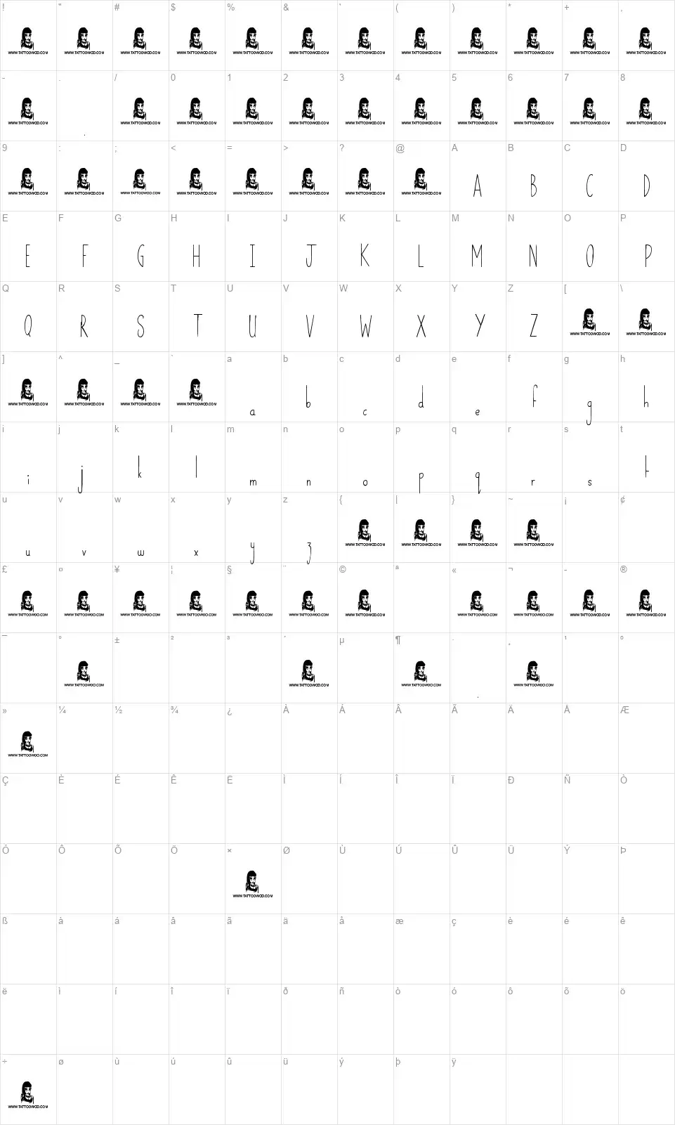 Today is the Oldest and Youngesfont character map