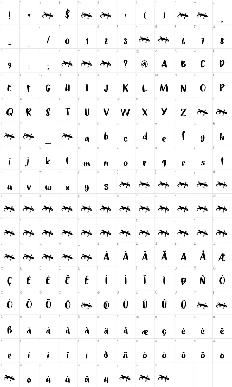 Tokehfont character map