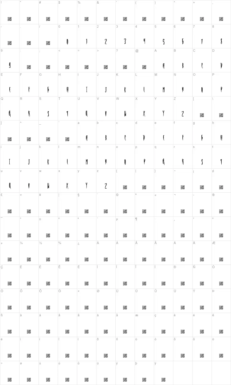 Train Yardfont character map