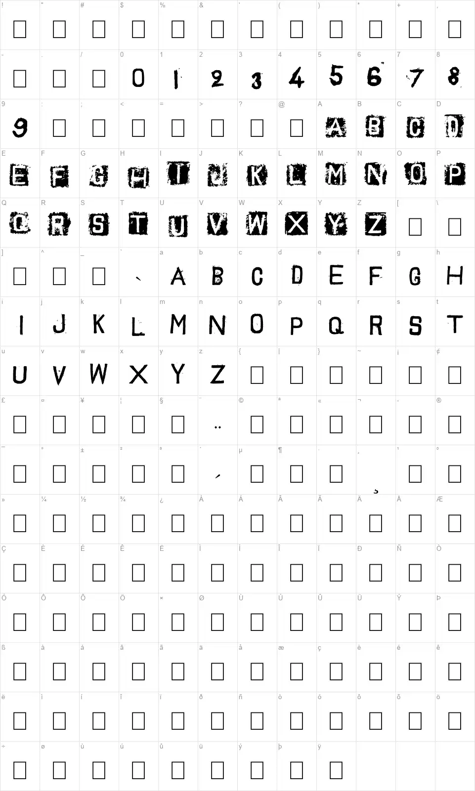 Trash Toys 02font character map