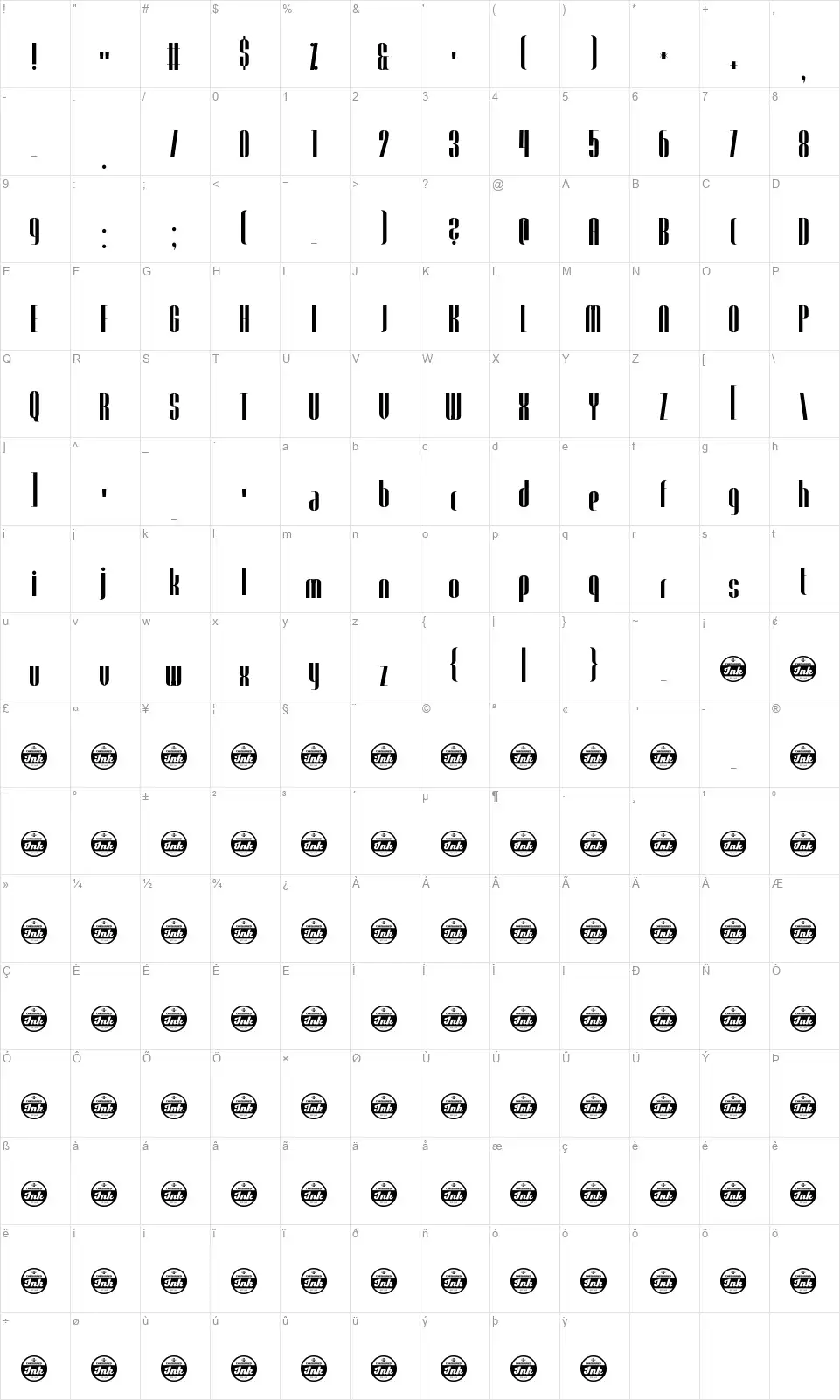 Trendgetterfont character map