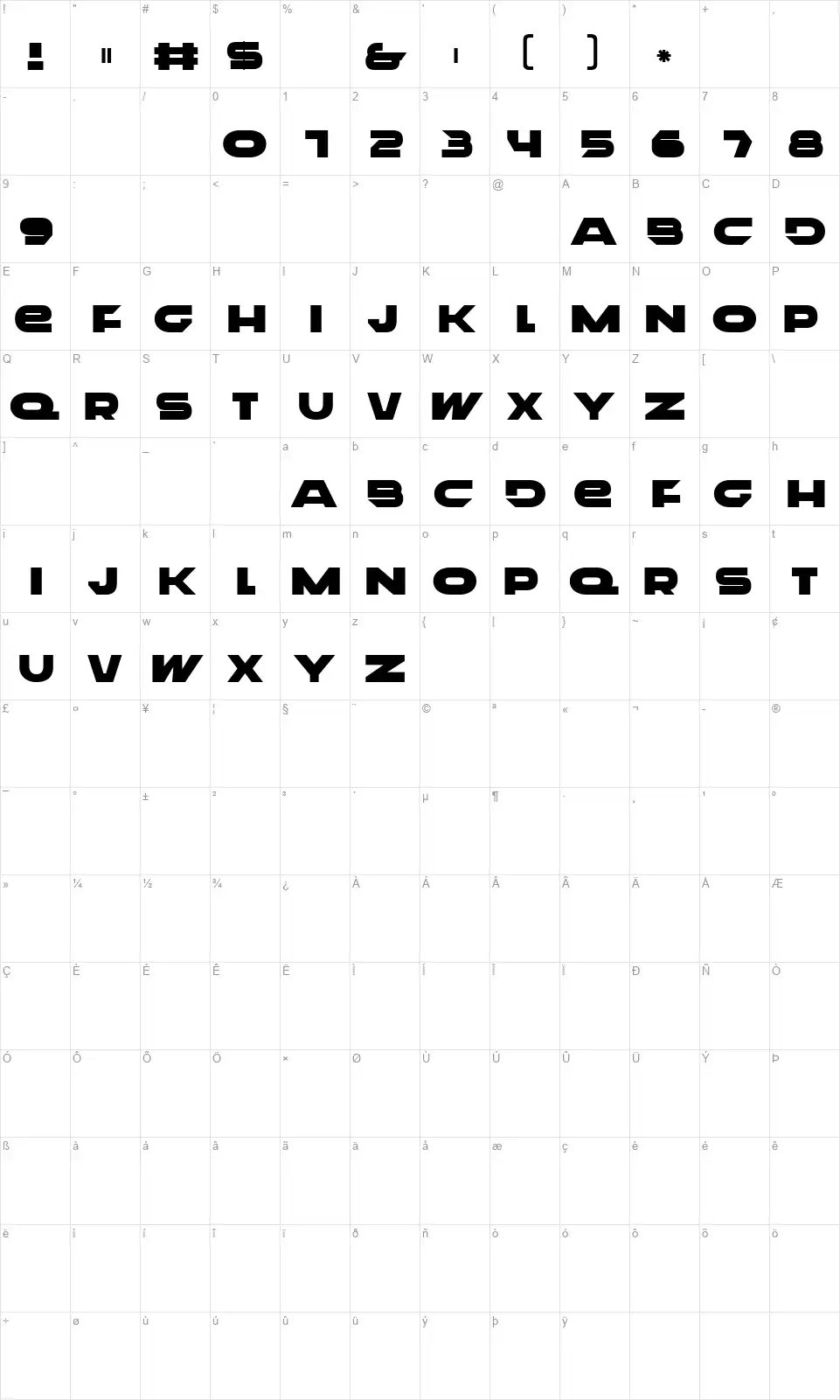 Trickr Logofont character map