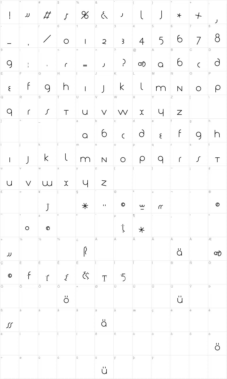 Tschichfont character map