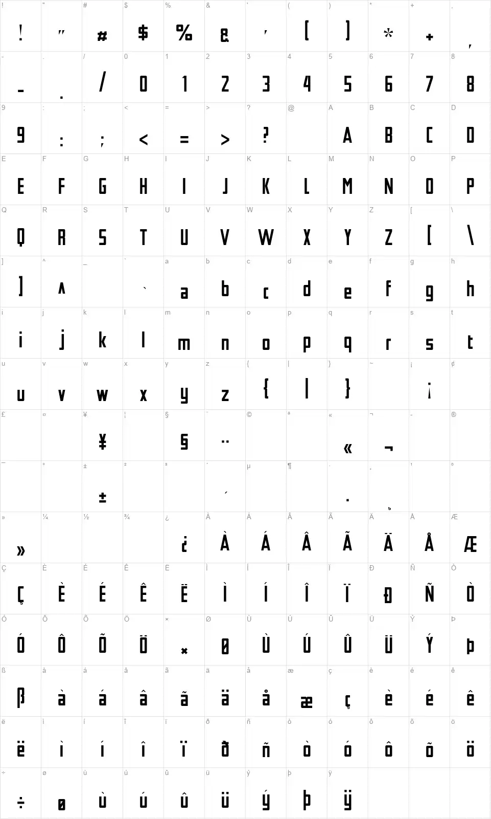 Tschicholdfont character map