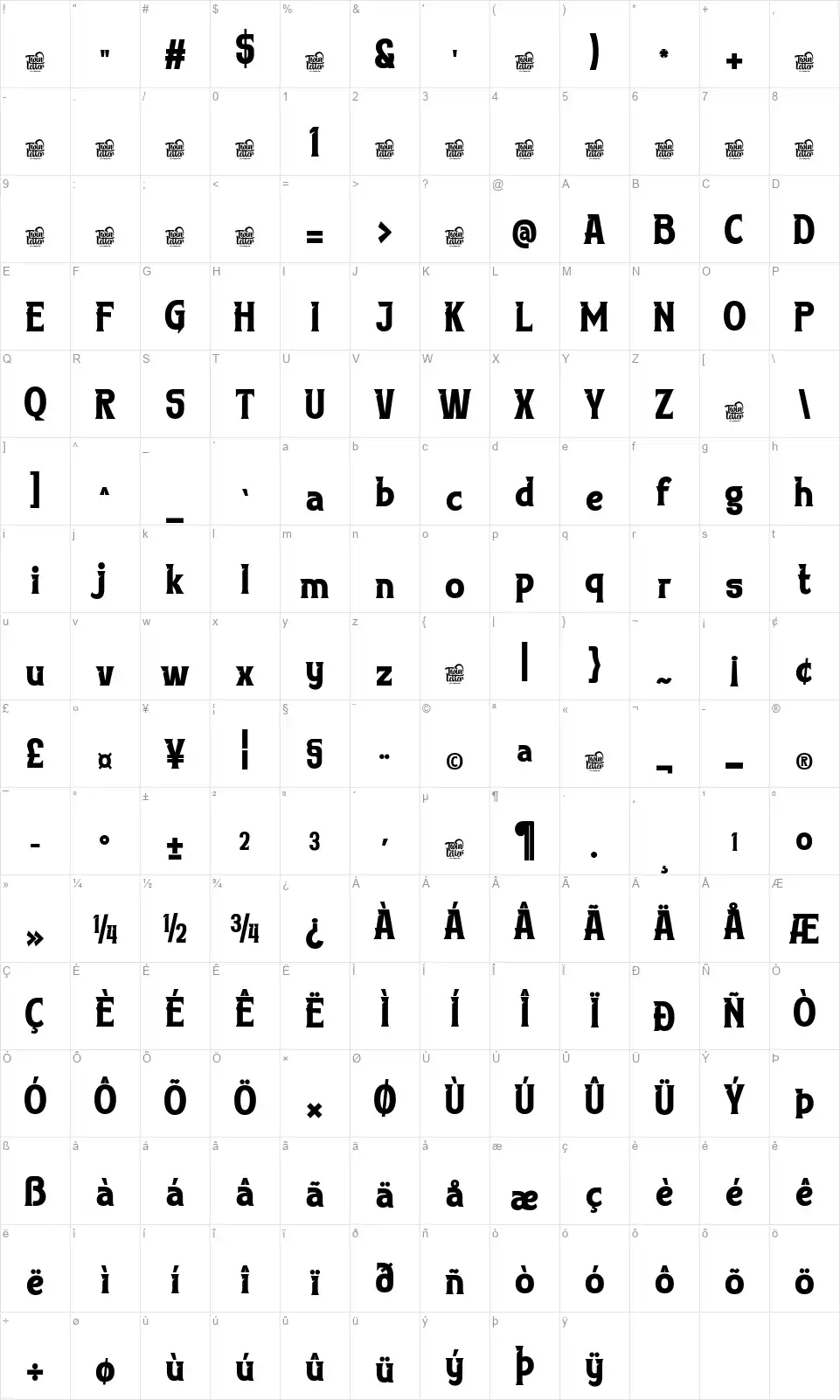 Tuivenfont character map
