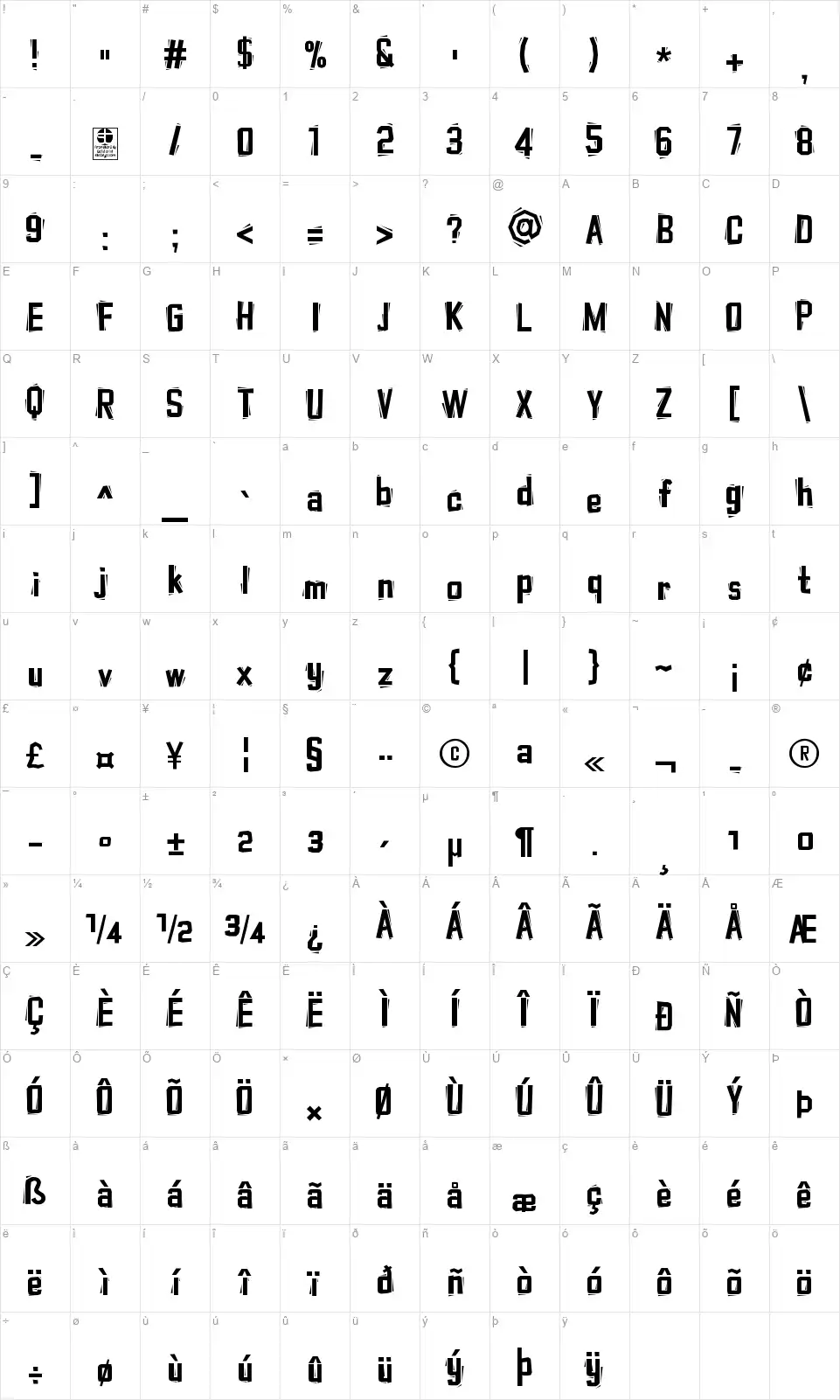 Typo Cut-Out Shakyfont character map