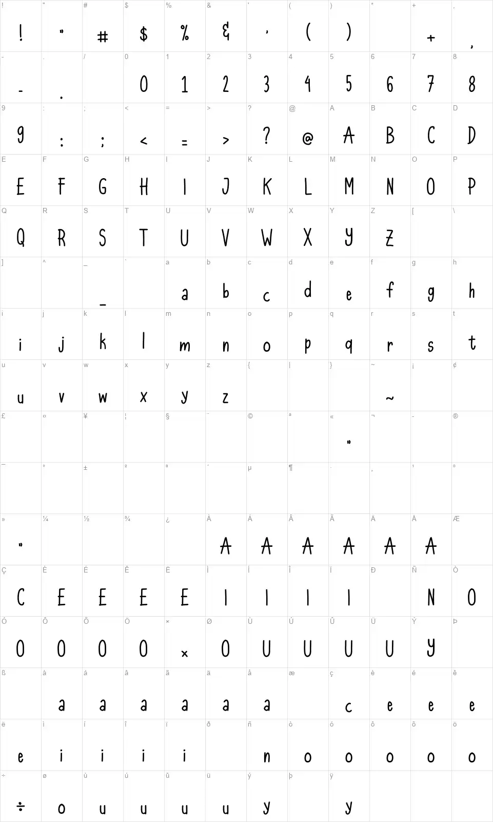 Ujiya Handwritingfont character map