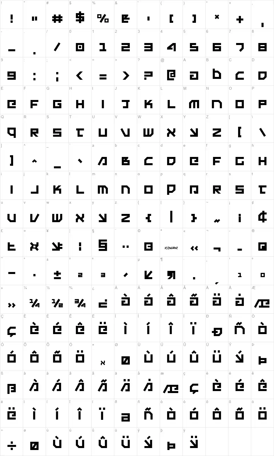 Uno Estadofont character map