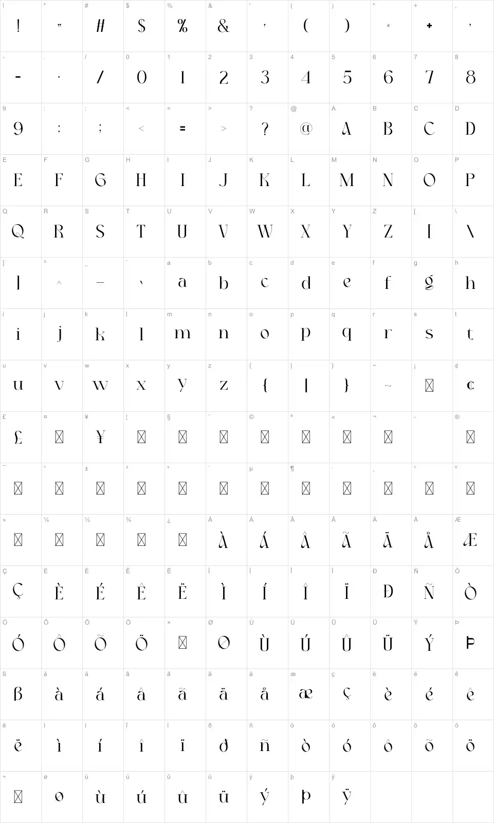 Utopiafont character map