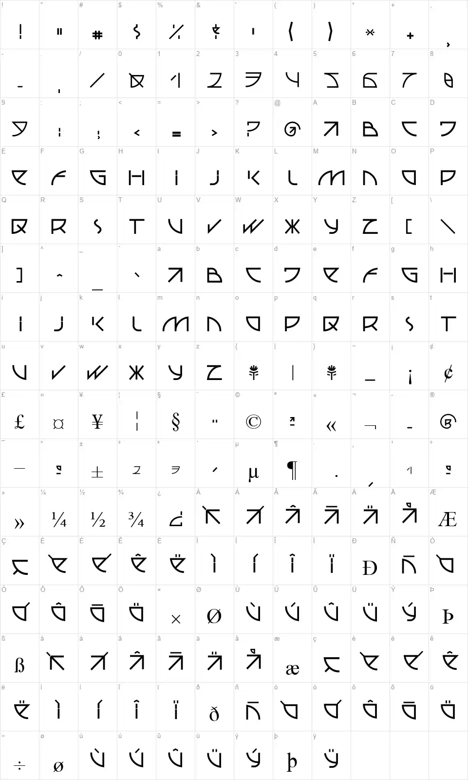 UUBAfont character map