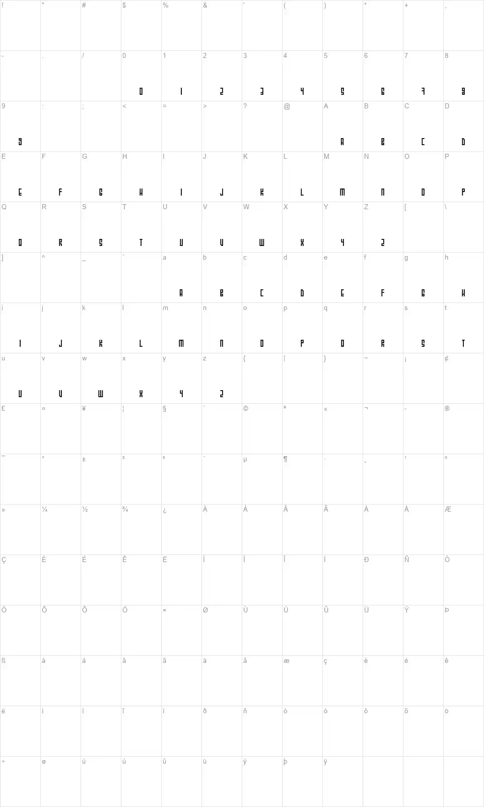 Uzbek Neue Luxationfont character map