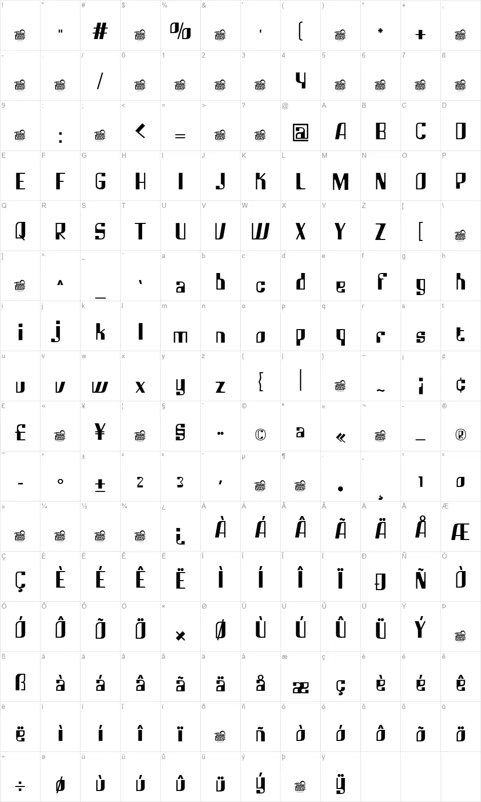 Vakultafont character map