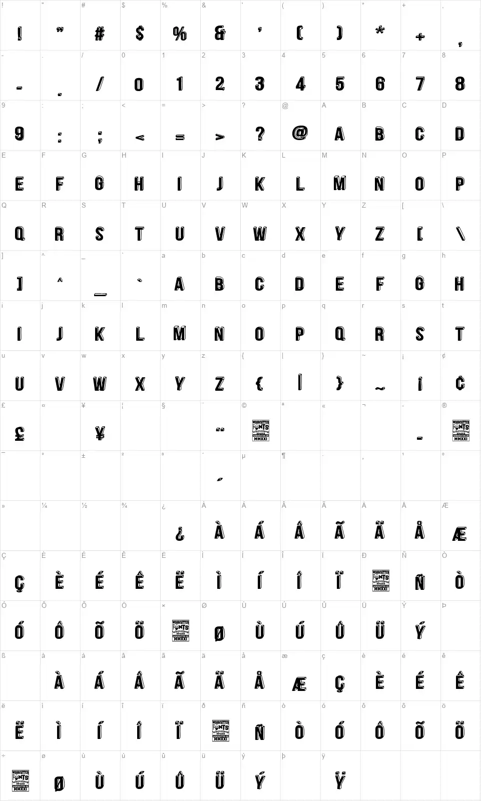 Vanitas Vanitatumfont character map
