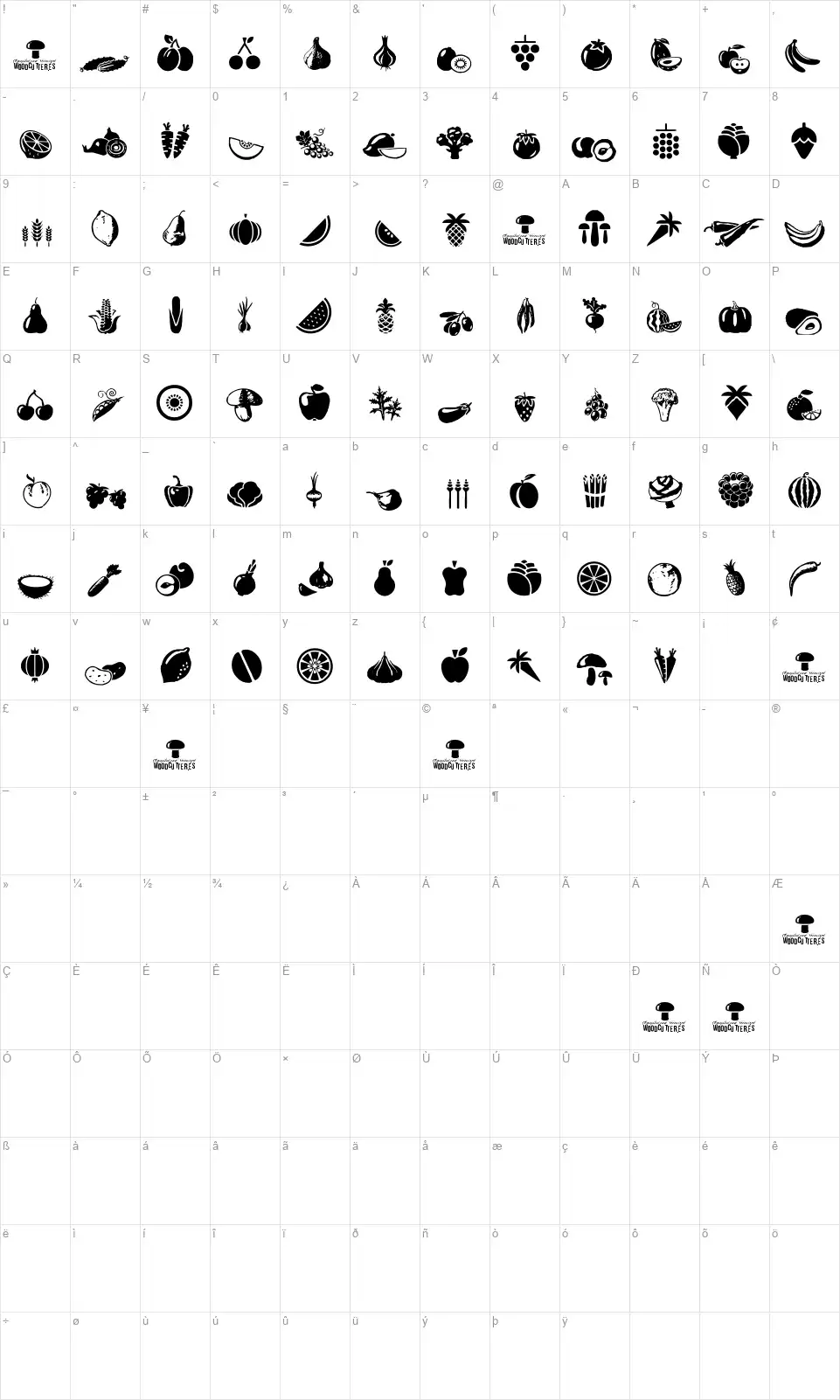Vegetablesfont character map