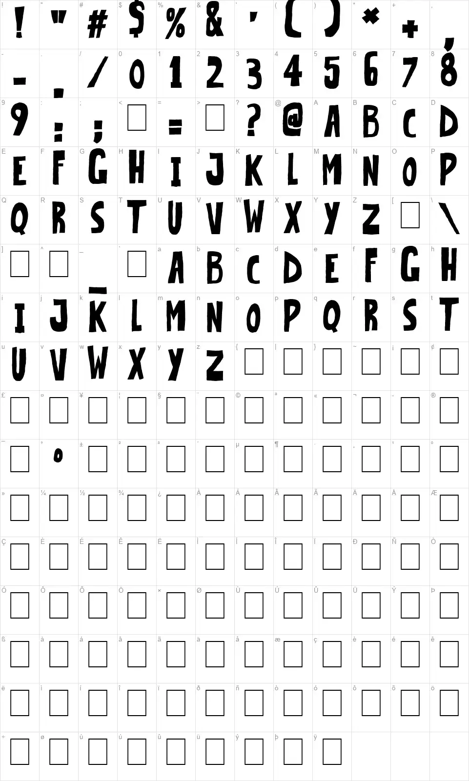 Very Popularfont character map