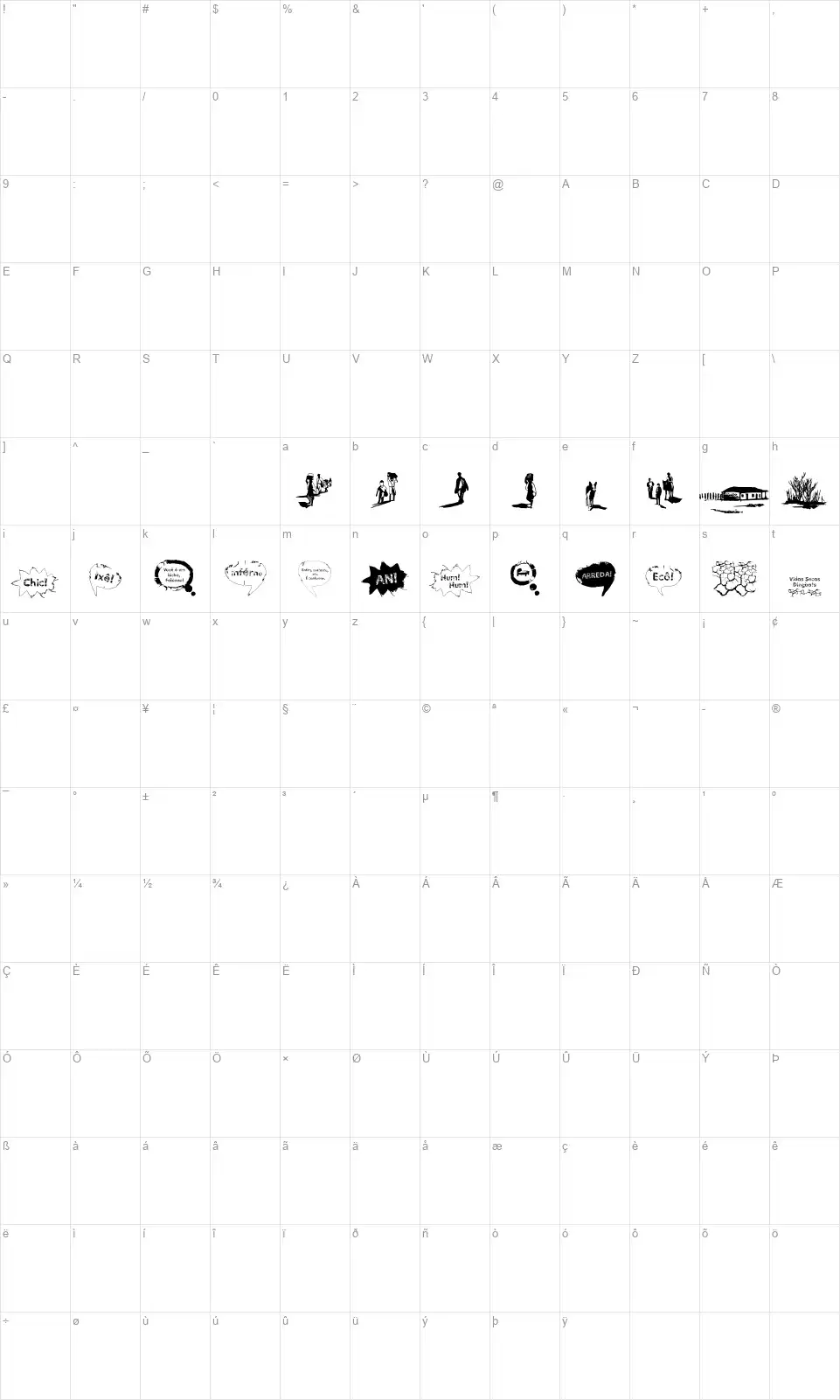 Vidas Secas Dingbatsfont character map