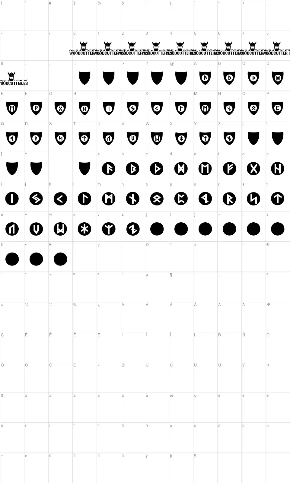 Viking Runes Shieldsfont character map