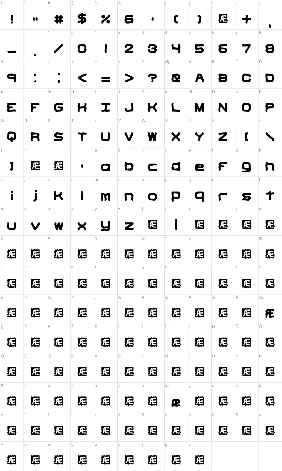 Vindictive BRKfont character map