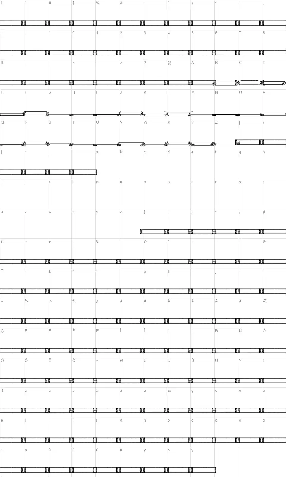 Vintage Panels 010font character map