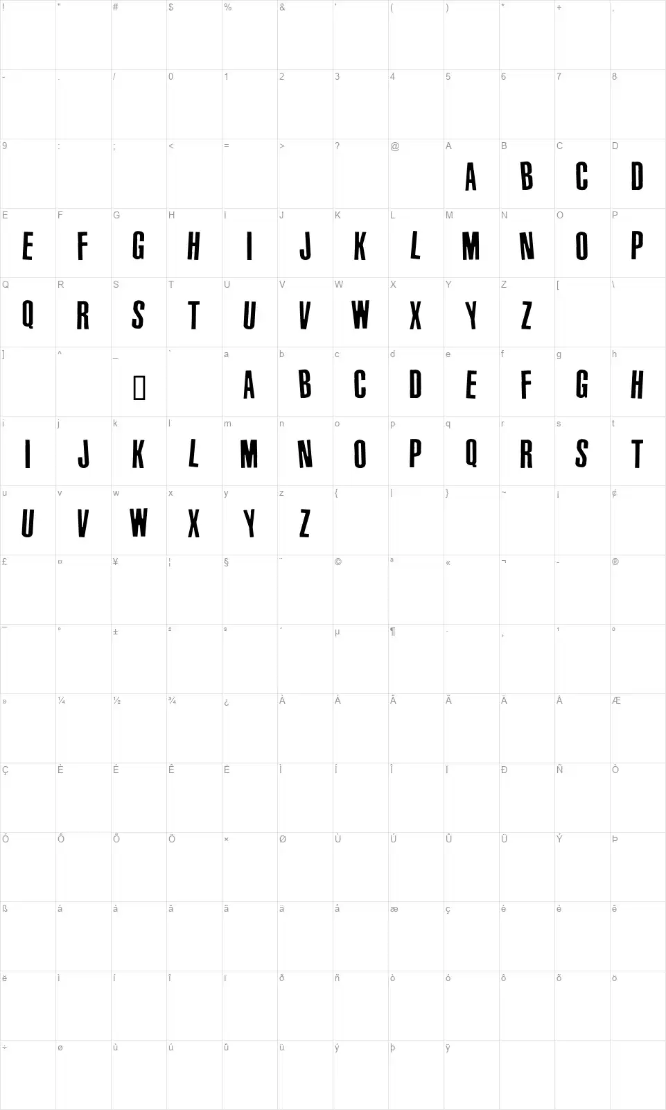 Vinyl Stickonsfont character map