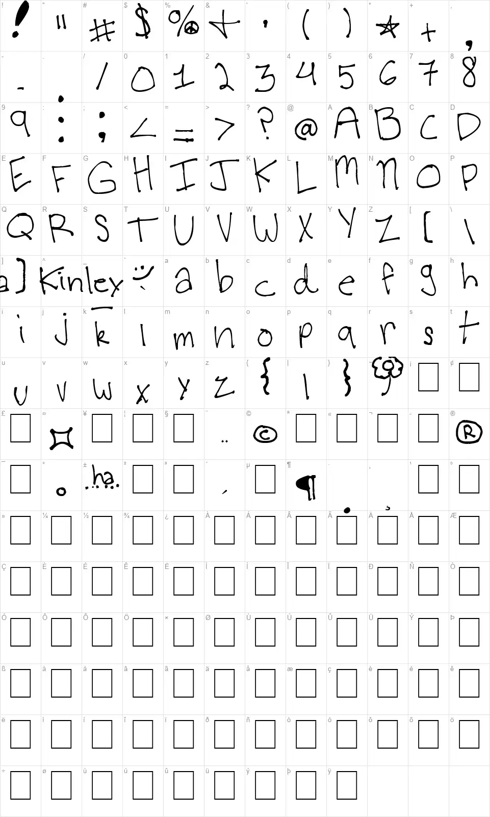Virginia's Kool Fontfont character map
