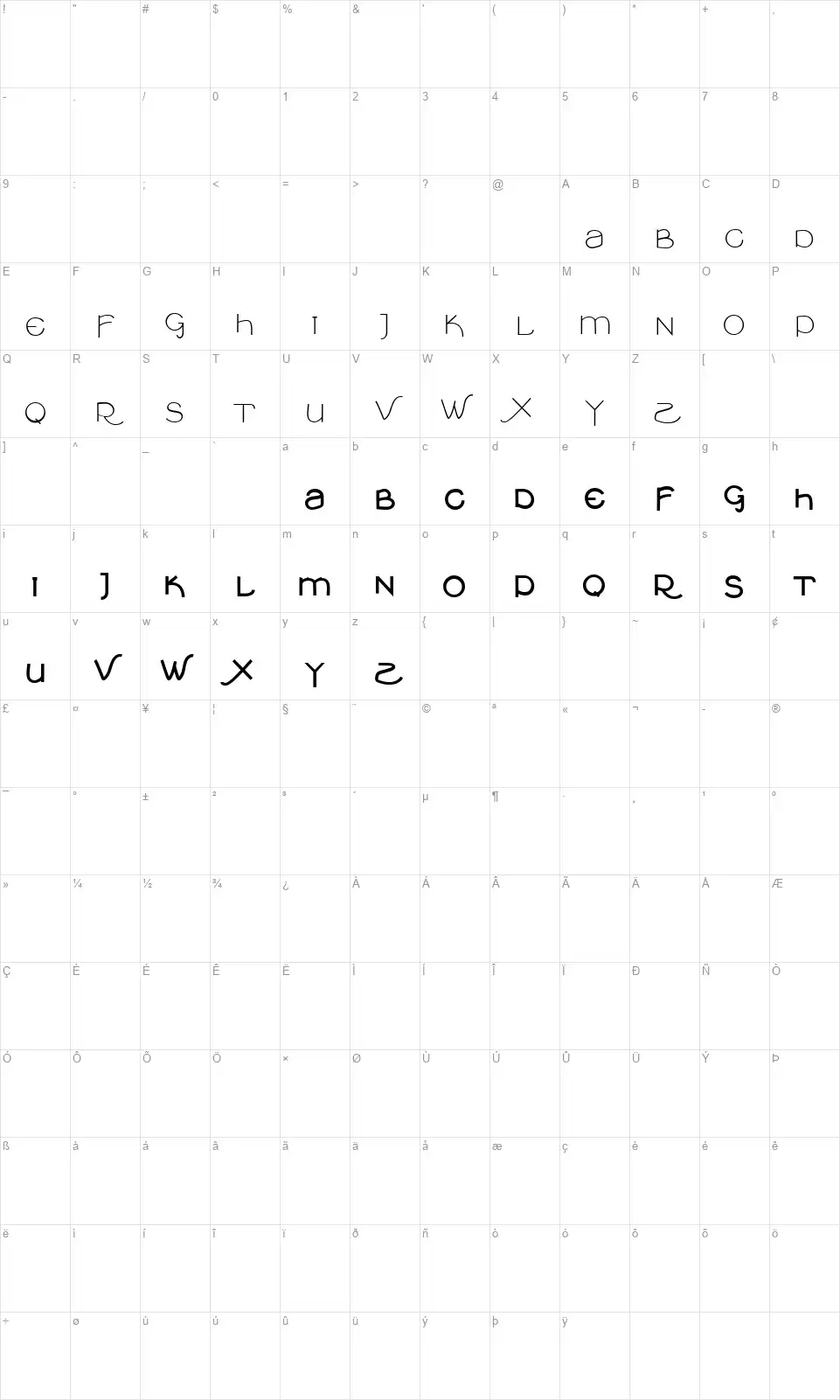 VTKS Cleanfont character map