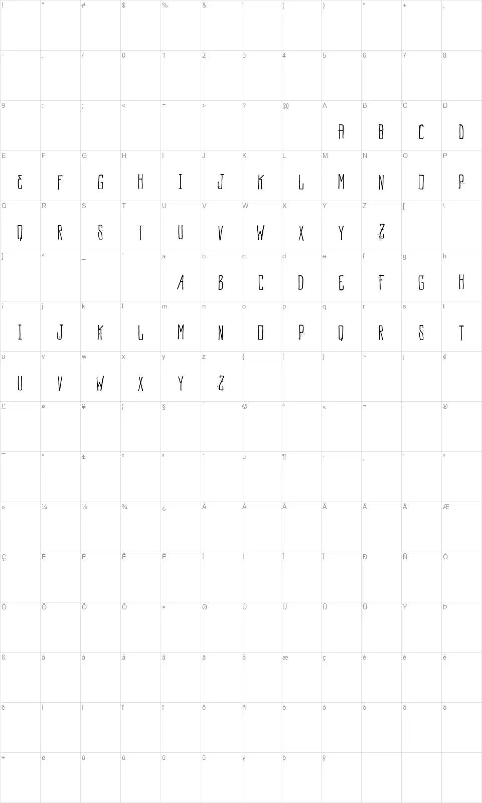 Vtks MockUpfont character map