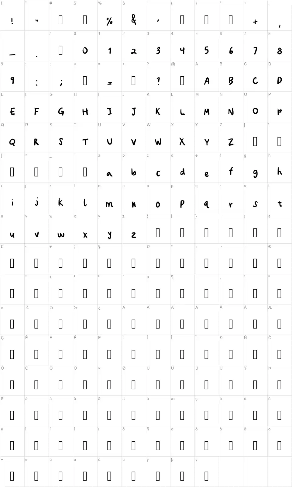 Wadiah Scriptfont character map