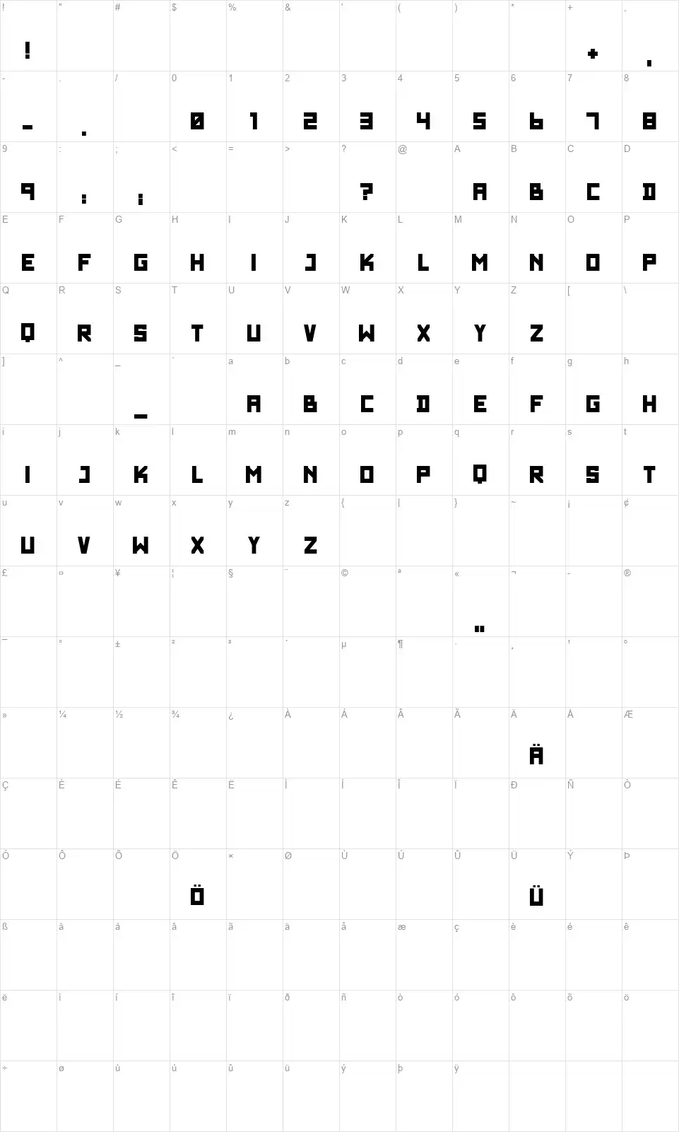 Wadim Giantfont character map