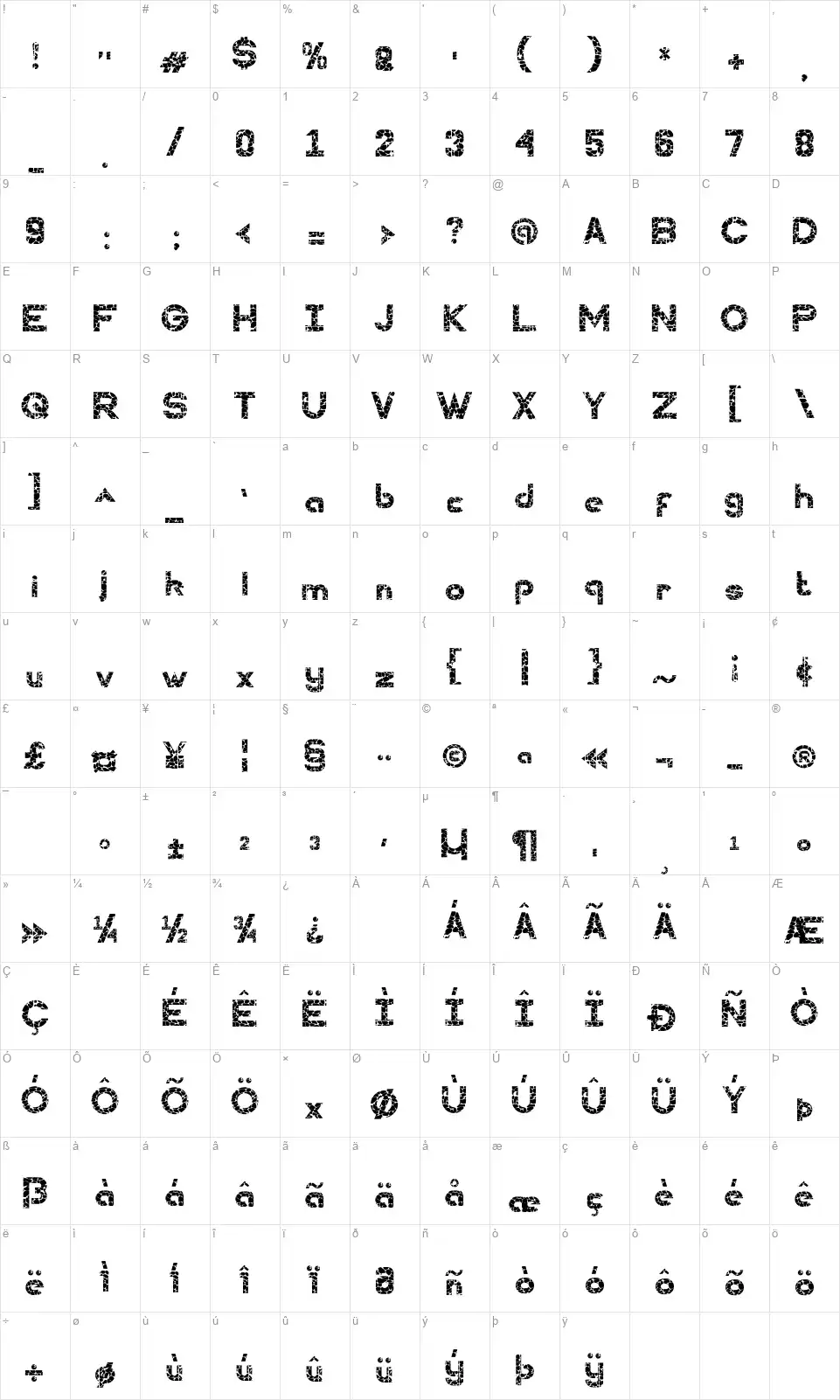 Wall Stonesfont character map
