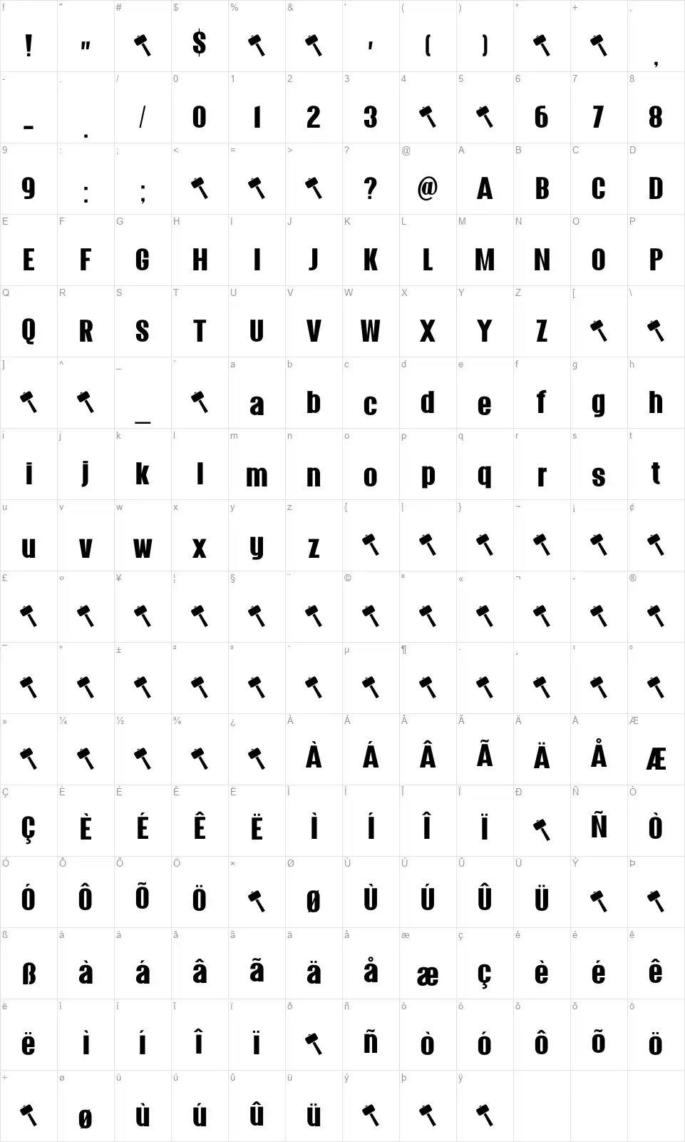 Waylandfont character map