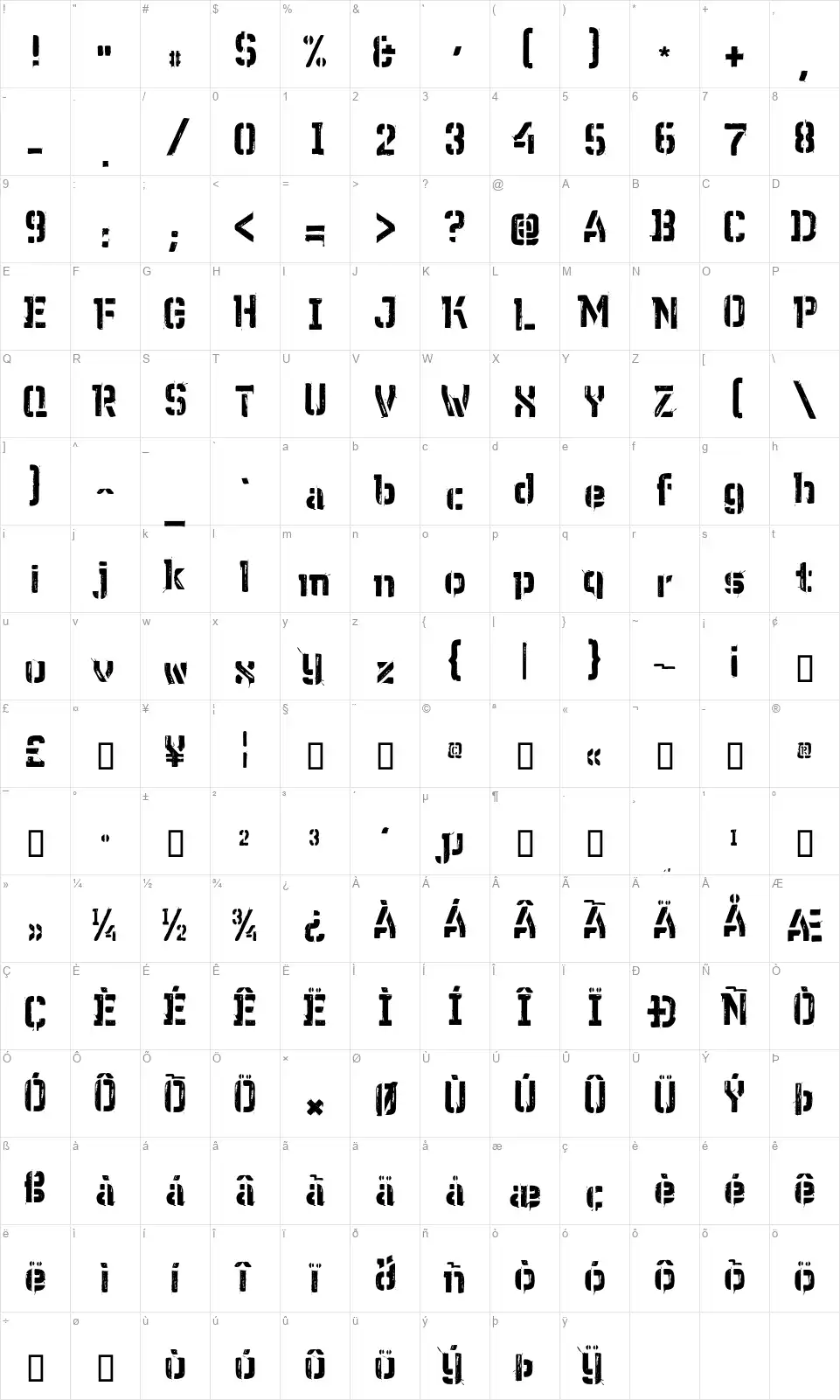 WC Wunderbach Paint Btafont character map