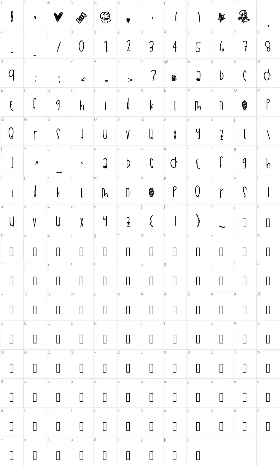 Weekend Summer Funfont character map