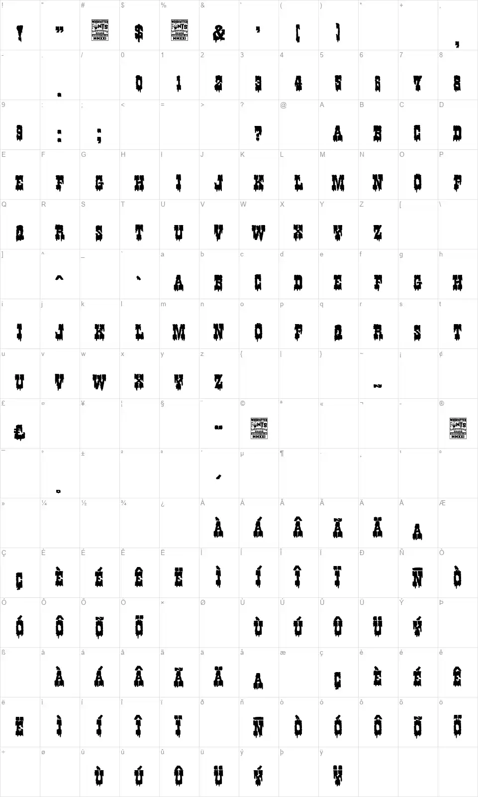 Western Nightmarefont character map