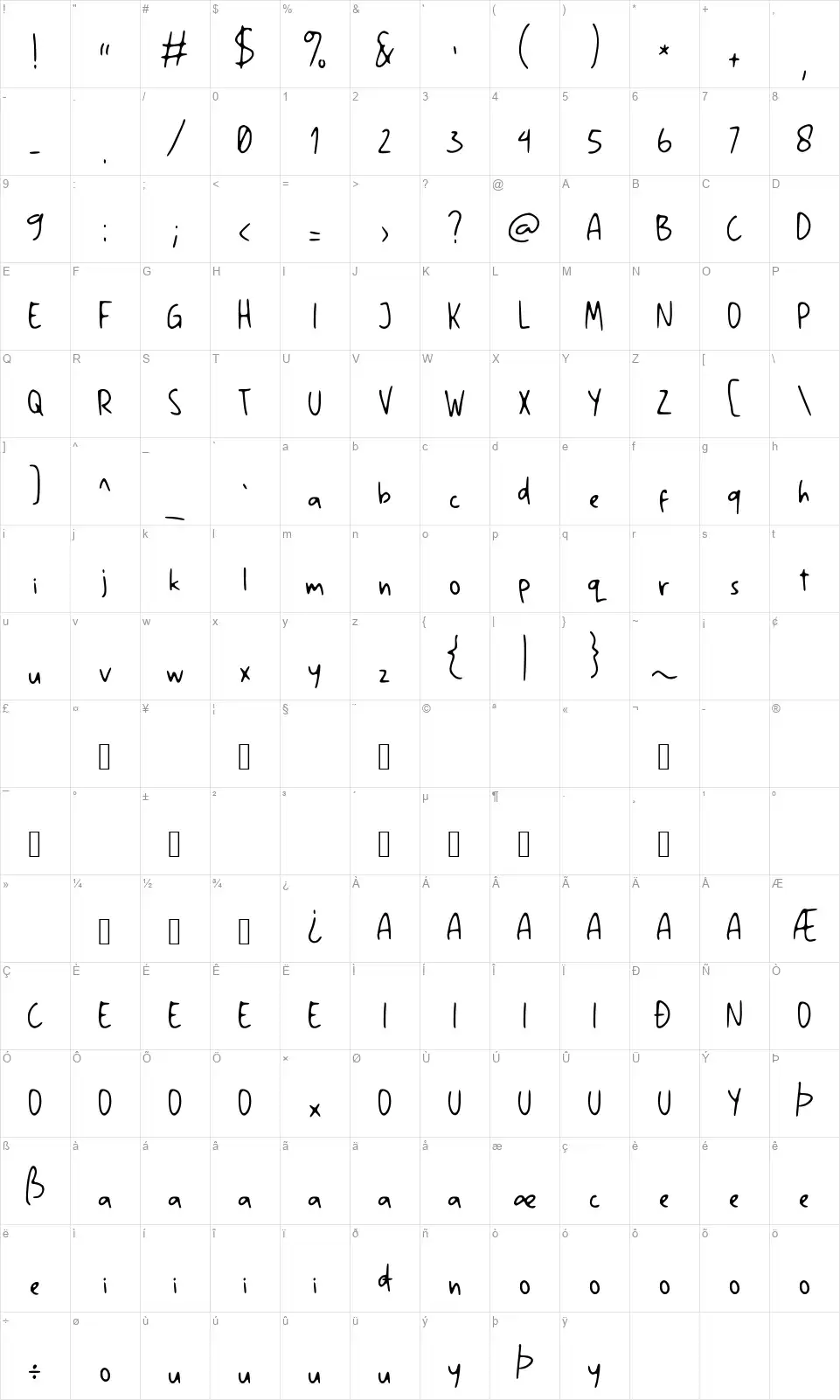 Windy Monday GTfont character map
