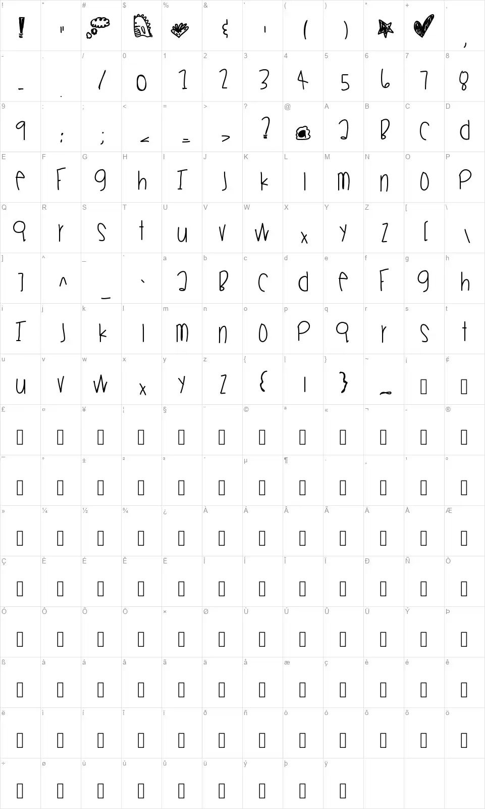 Winners Paradefont character map