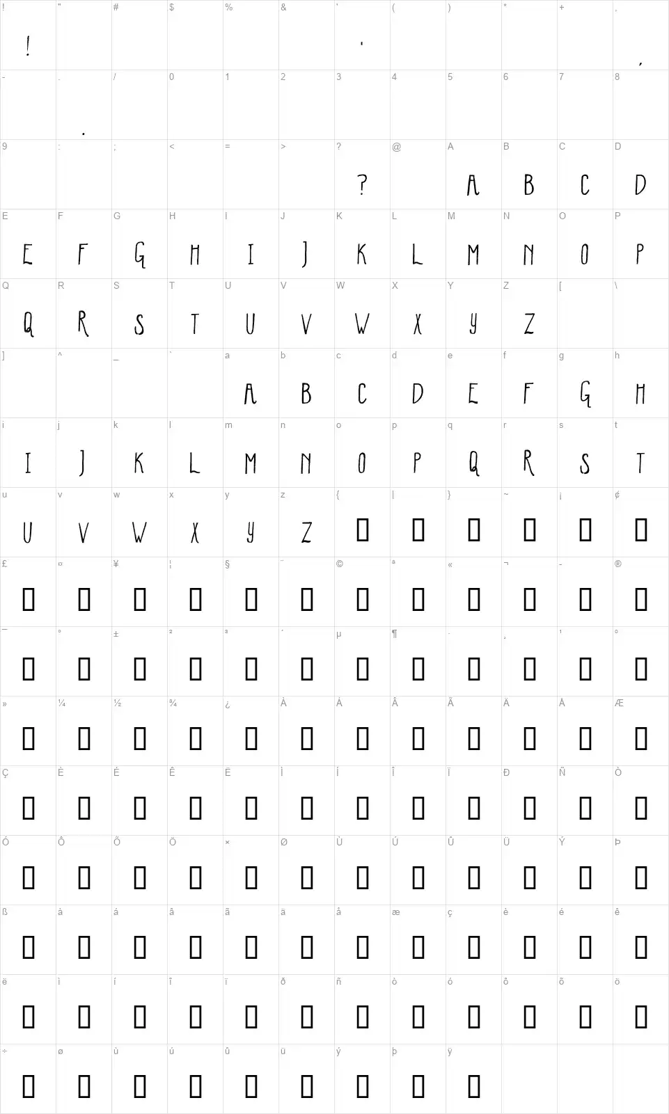 Winter Mintfont character map