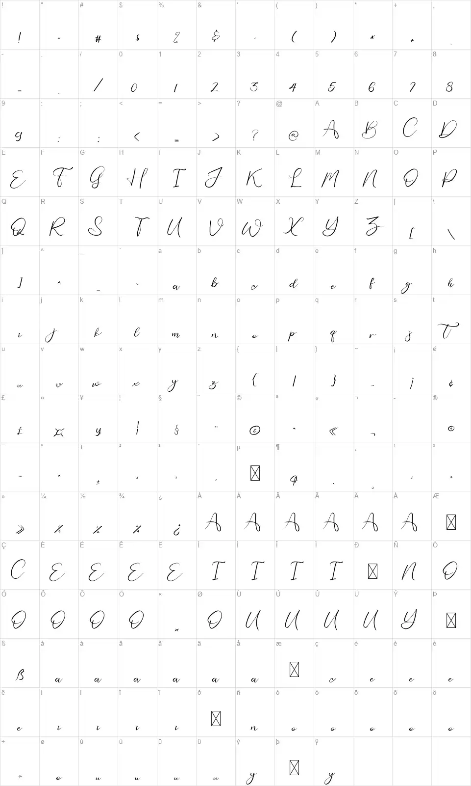 Wintersfont character map