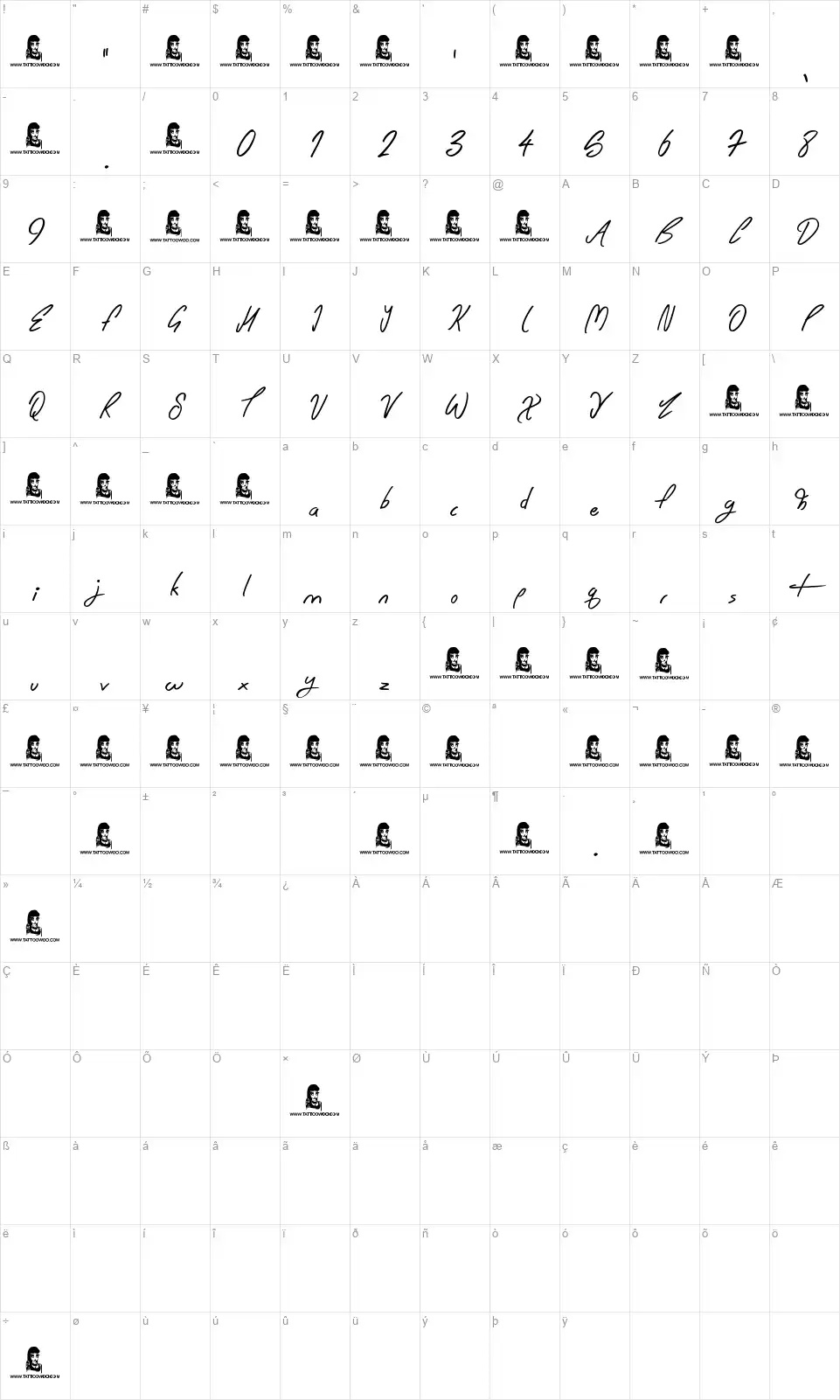 Wishing Wellfont character map
