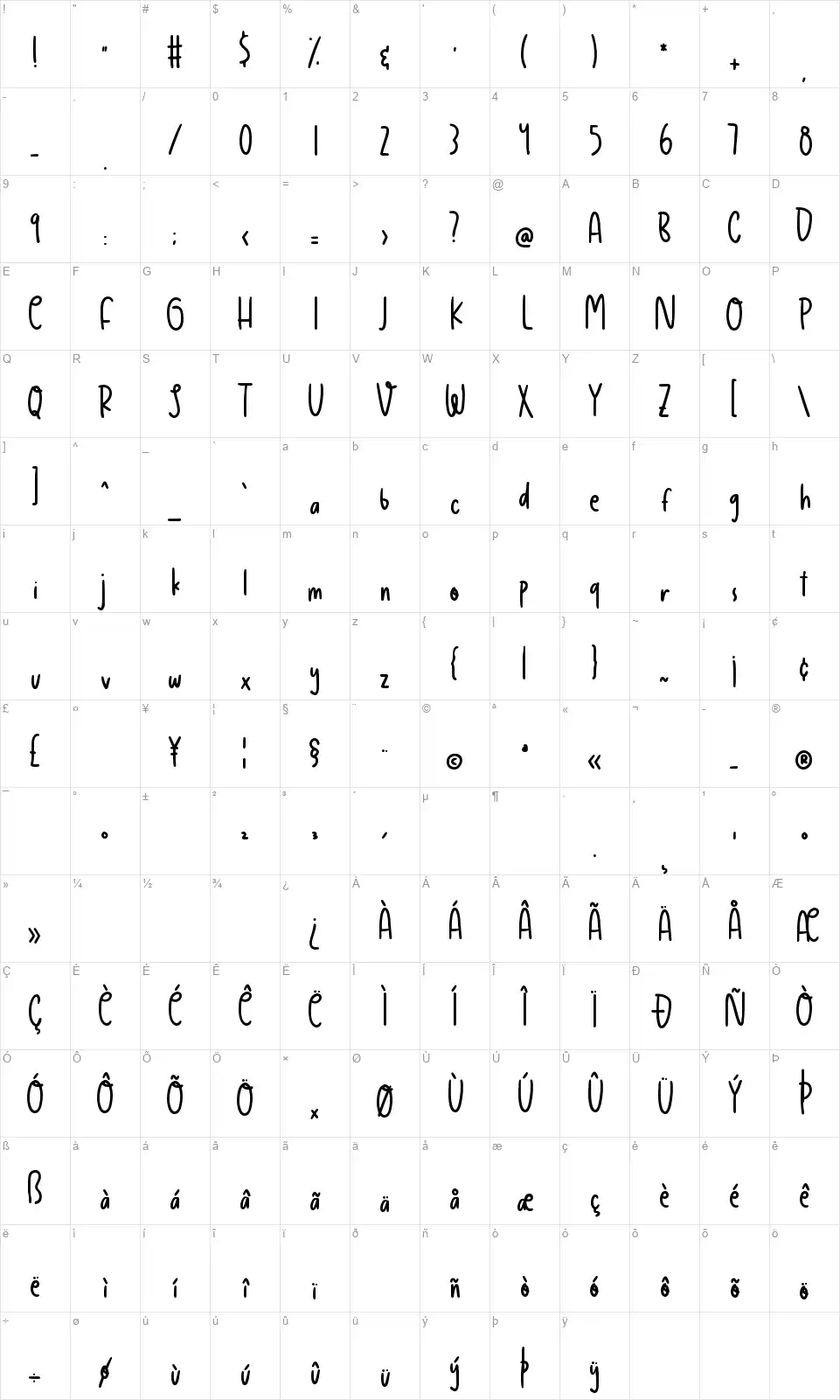 Wonderful Magicfont character map