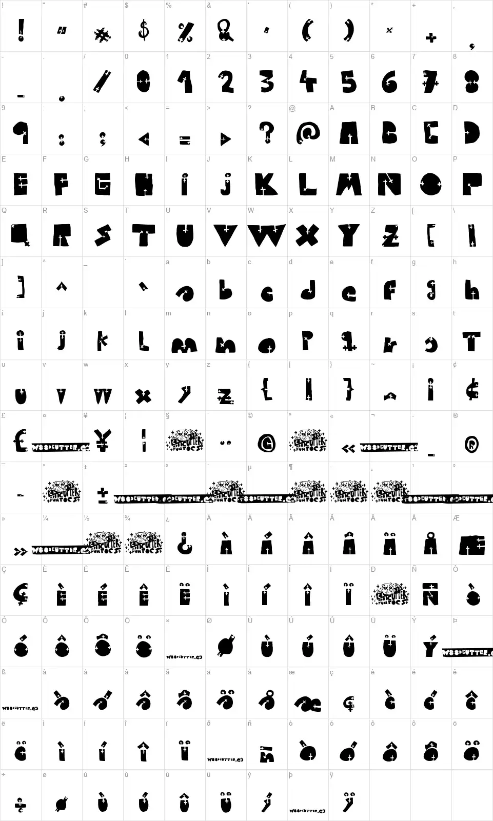 Woodcutter Crossfont character map