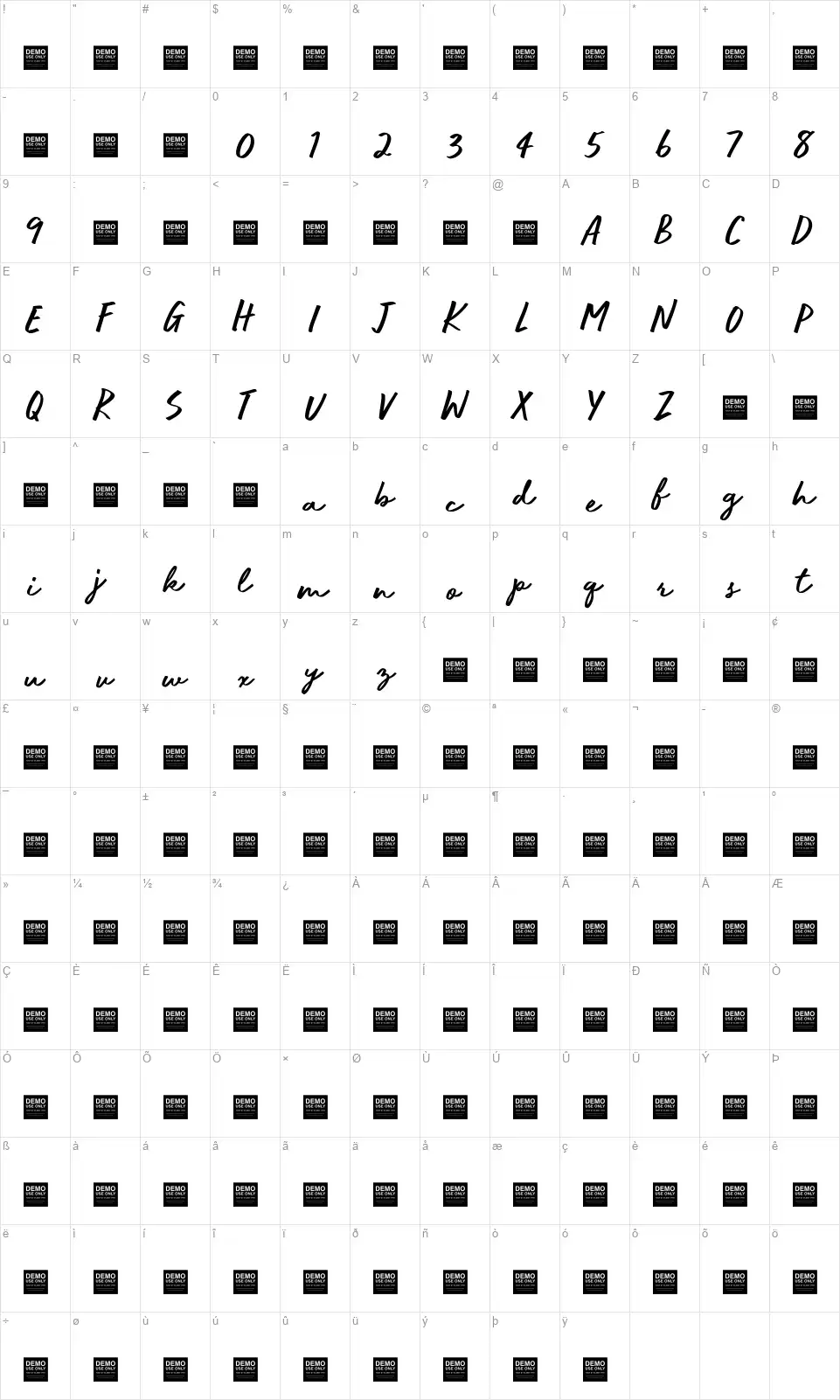 World Rhythmfont character map