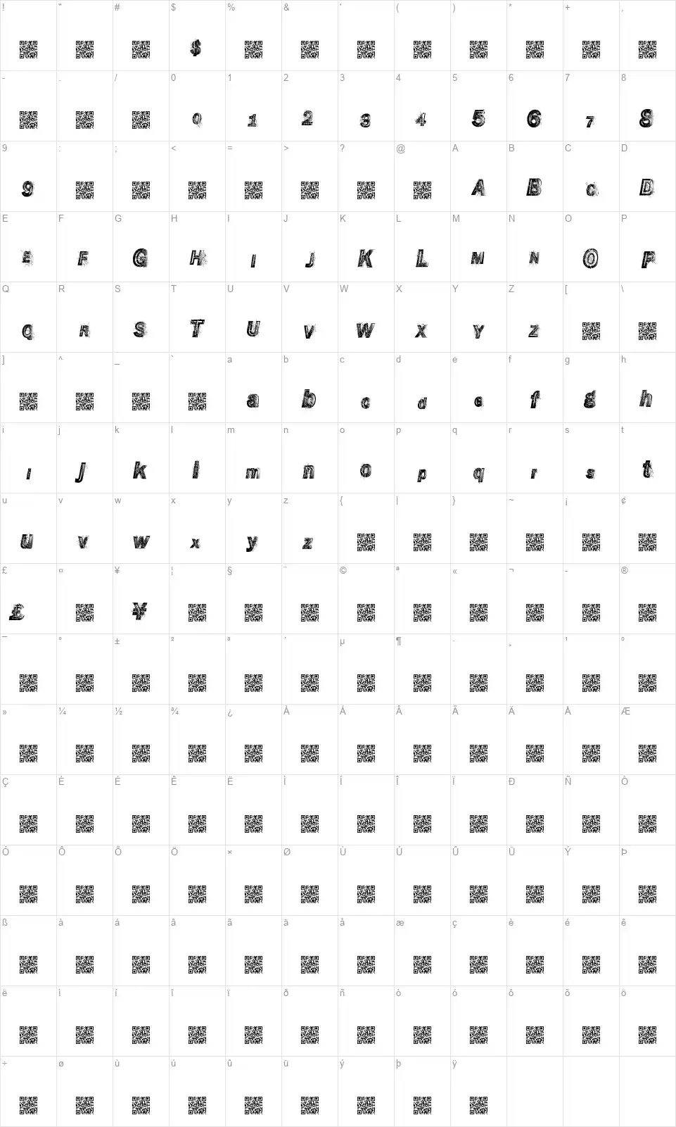 Wrecking Bawlfont character map