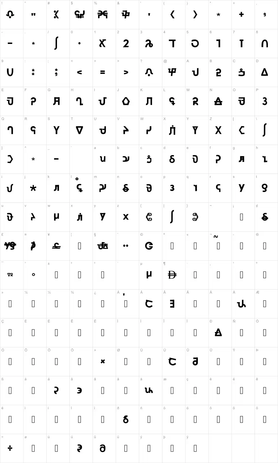 Xara Sans Kanisfont character map