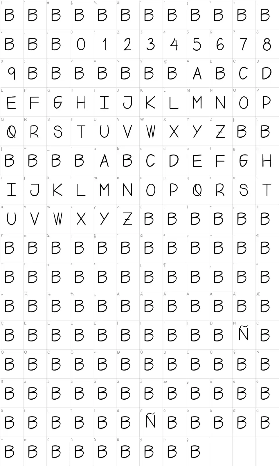 Xiifont character map