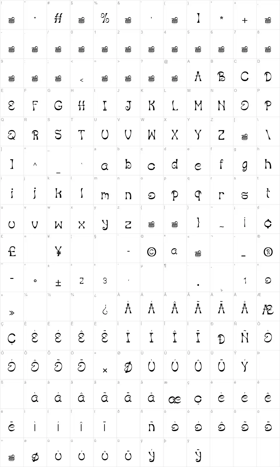 Xoxo Valentinefont character map