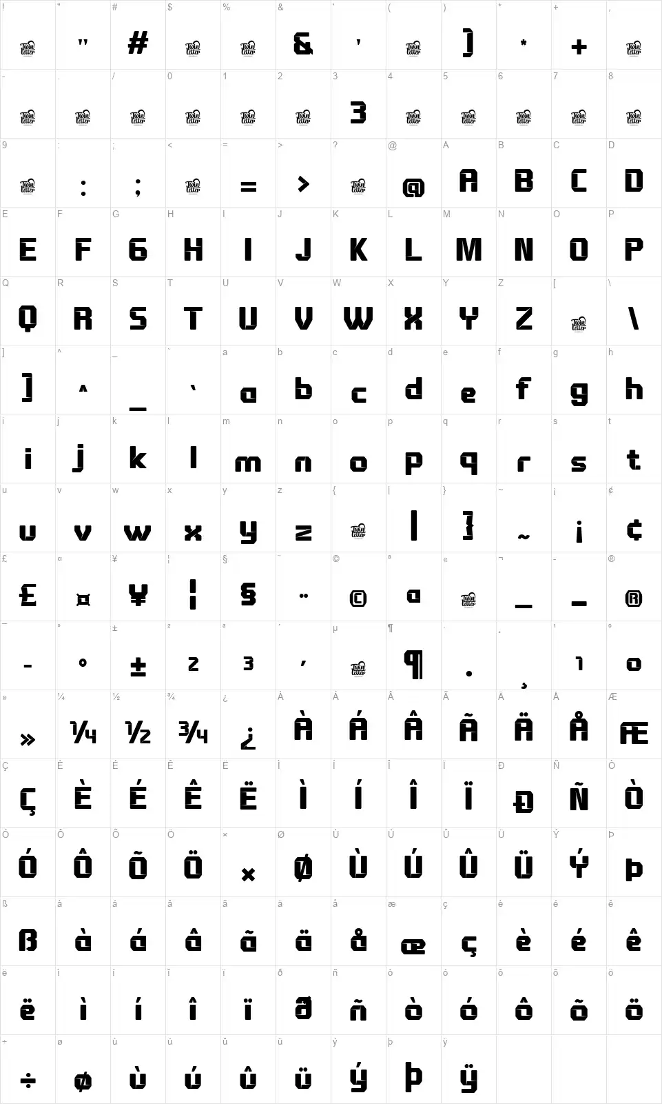 Zachianfont character map